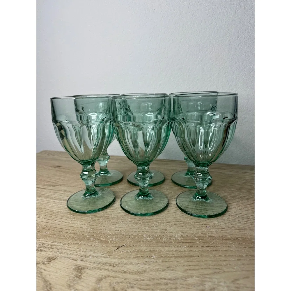 Libbey‎ Duratuff Gibraltar Green Glass Wine Goblets Set of 6 Sage Seafoam 6.75in